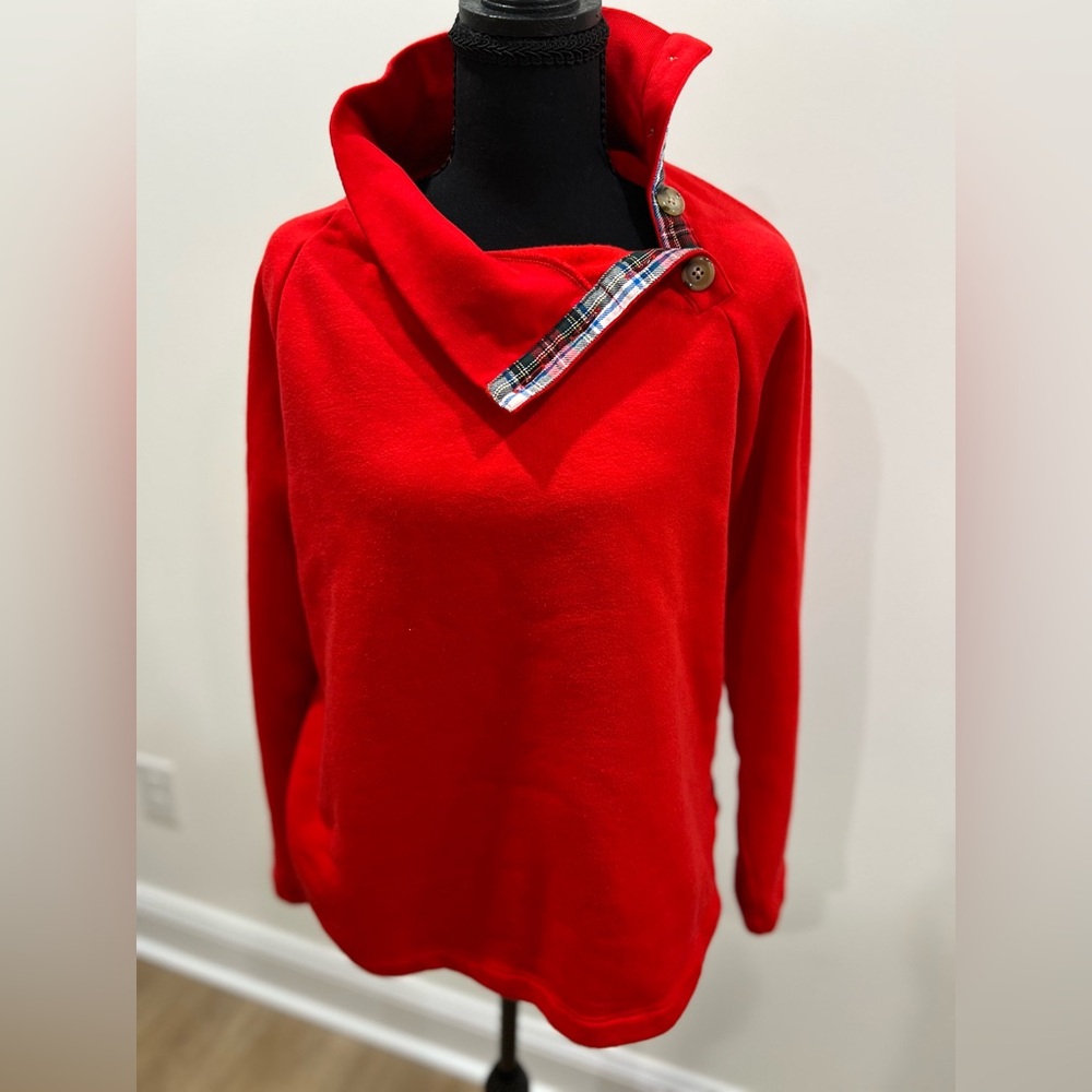 J. Crew Red Cowl Neck Sweater with Button Accent Medium